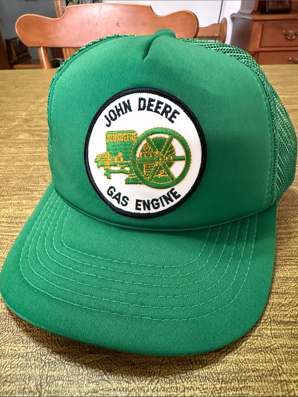 Vintage John Deere Green Mesh Trucker Hat with Gas Engine Patch One Size